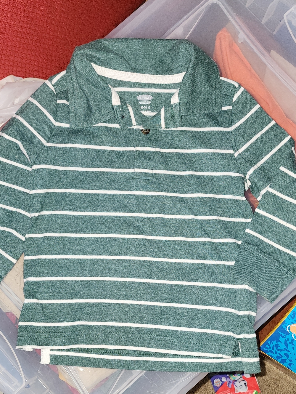Sz 18-24 Months Old Navy Boys Striped Long-Sleeve Polo Shirt - Green & White